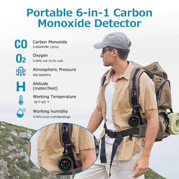 CAREFOR Carbon Monoxide Detector, CF-5R Portable CO Detector Oxygen Monitor, 6-in-1 Air Quality Meter Detects CO, O2, Atmosperic Pressure, Altitude, Temperature, Humidity
